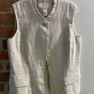 Talbots cream colored 100% irish linen womens vest guild wear vintage size 2